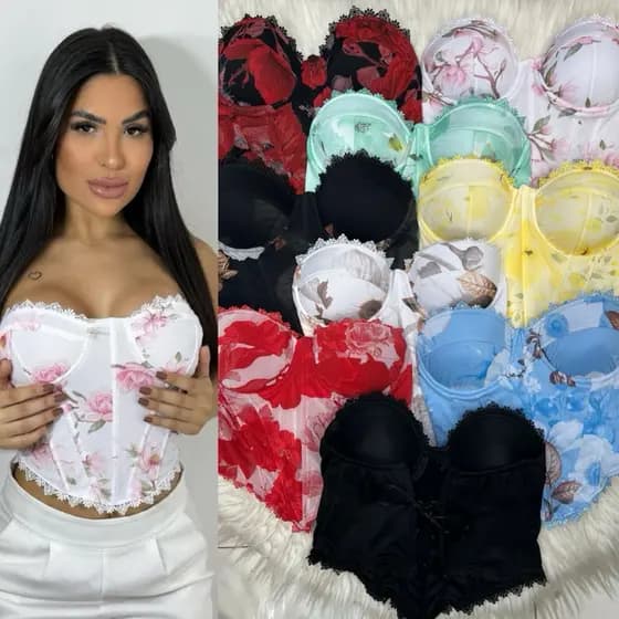 Corselet Flor com Bojo e sem Moda Blogueira Moda Fashion Moda Gringa