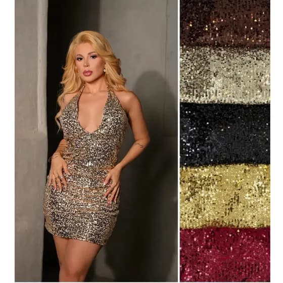 Vestido Festa Fim de ano Paetê diversas cores ano novo Natal moda balada moda festas
