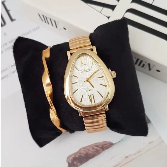 Relógio Feminino Elegante com Pulseira Elástica Inspiração Mola Cobra Bracelete