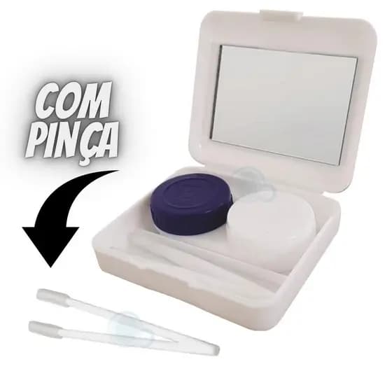 Estojo para Lentes de Contato com Espelho e Pinça com ponta de Silicone, case para lente de contato