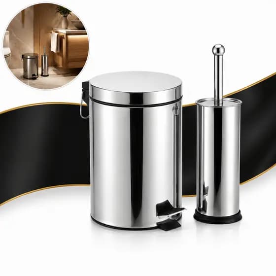 Kit Lixeira Inox 5 Litros Pedal + Escova Sanitária Banheiro Limpeza Moderno Sofisticado Grande 5l