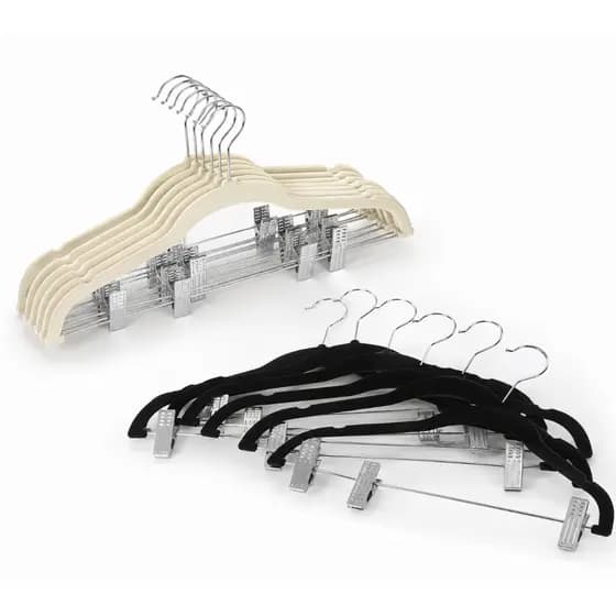 Kit 10 Cabide De Veludo Com Presilhas Sofisticado Antiderrapante Cores Preto & Bege Antiferrugem