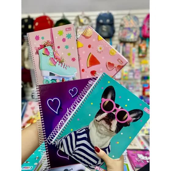 Caderno Espiral Patins Florido Frutas Tropicais Cachorrinho fofo e Menina 200 Folhas - Tilibra