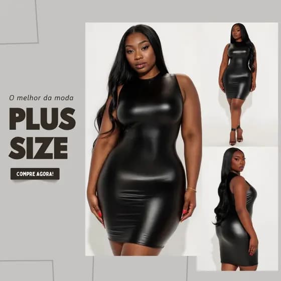 Vestido Cirrê Plus Size Preto Brilhante Festa Balada | Elegante Luxo GG G1 G2 G3