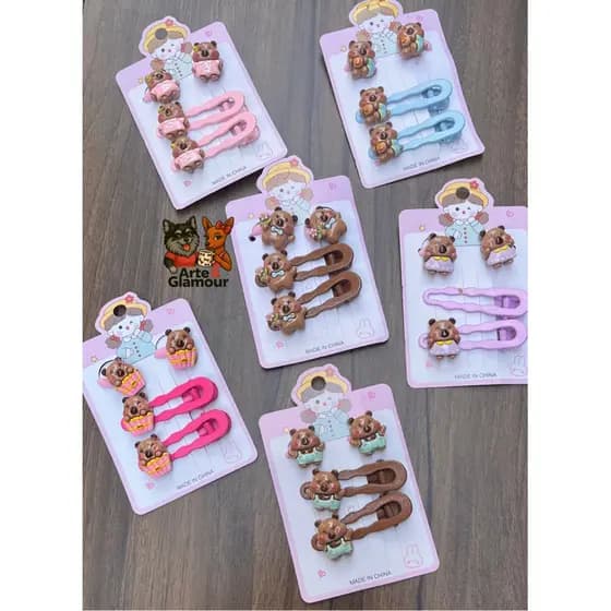 Kit Presilha Capivara Cabelo bebê Grampo Adulto Infantil Criança Xuxinha Pompom