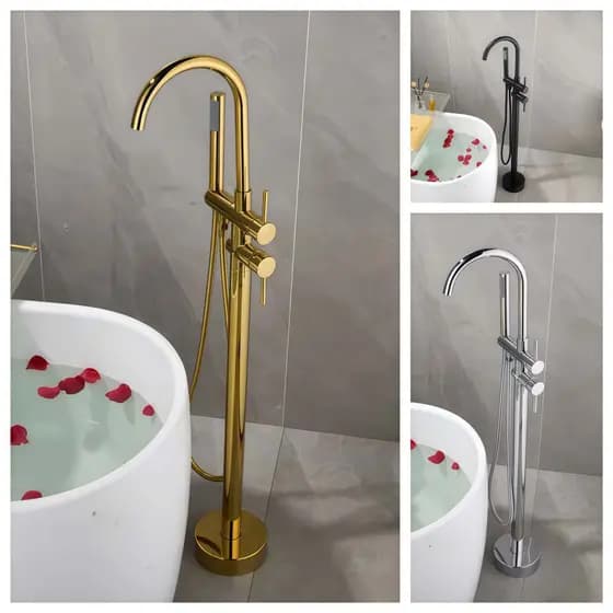 Torneira Misturadora Montada No Chão - Torneira De Piso Com Ducha Manual Quente e Frio Com Chuveiro
