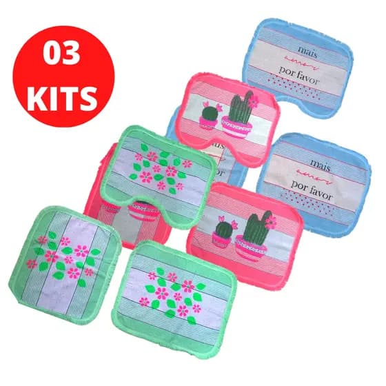 Combo Com 03 Kits de Tapetes Para Banheiro Jogo Com 03 Peças Cada