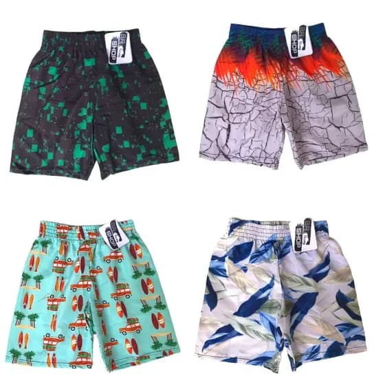 Kit 04 Bermuda de Elástico Menino Infantil e Juvenil Masculina Estampado Praia