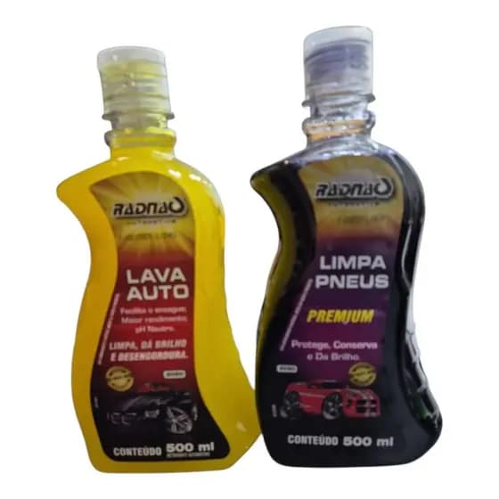 kIt Shampoo Automotivo + Limpa Pneus Pretinho 500ml Radnaq