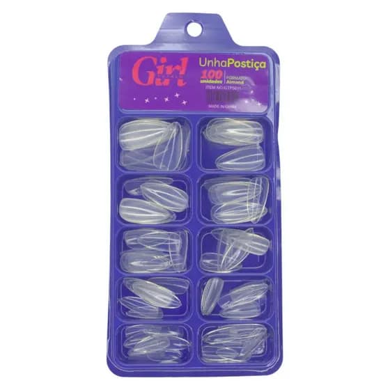 Unhas Postiças Tips Girl Fatale Transparente Bailarina Almond