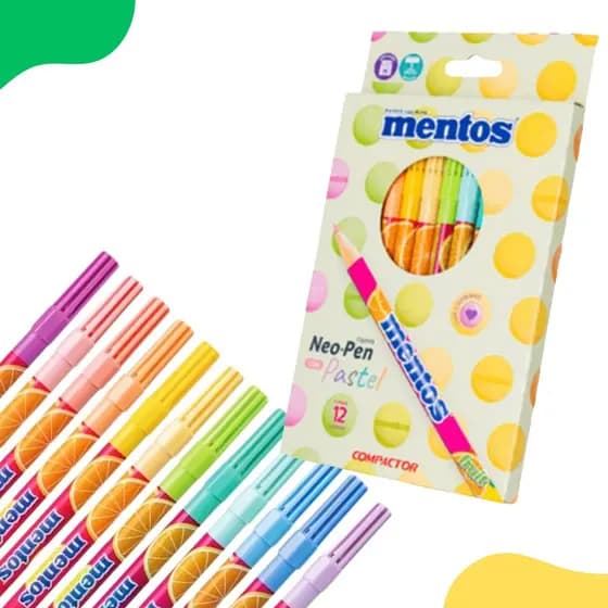 Canetinhas Coloridas Mentos Fruit Tons pastel Com 12und Neo-Pen