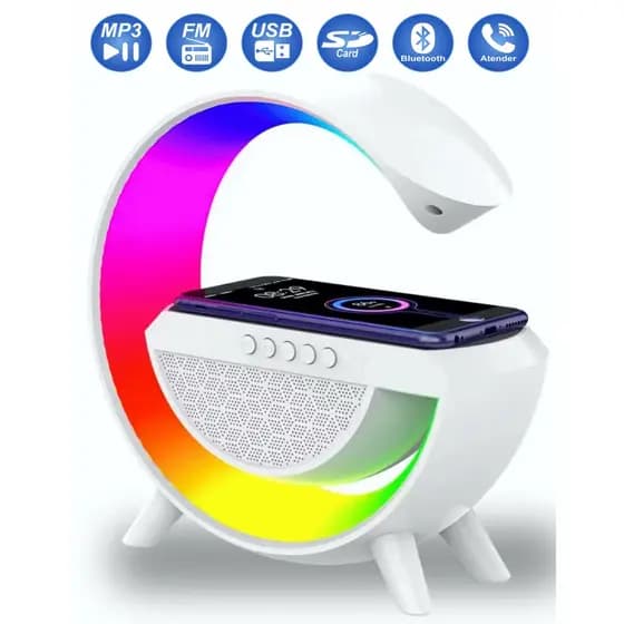 G Speaker Smart Station Luminária Caixa De Som E Carregador Indução Bluetooth Usb Led Rgb