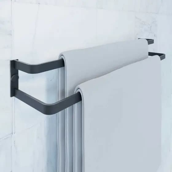 Suporte De Toalha De Parede Toalheiro Duplo 50cm Preto Fosco