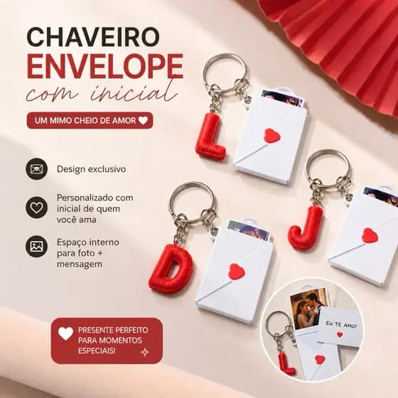 Porta Foto Coração Chaveiro Romantico + INICIAL DA LETRA Dia dos Namorados Mãe Decorativo Porta Chaves Amor Coração