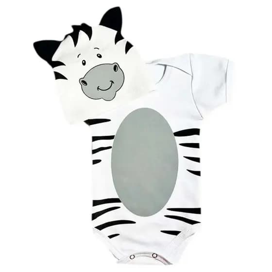 Body Temático Bebê Mesversário Bichinhos Zebra/Zebrinha