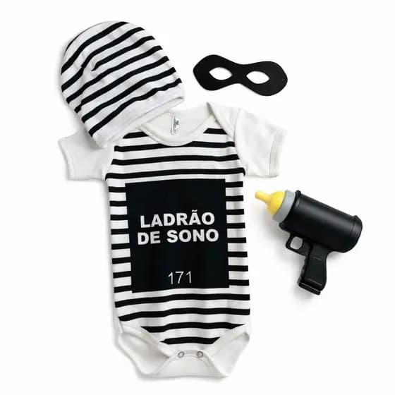 Body Divertido Fantasia Temática Mesverário Bebê Menino Ladrão de Sono