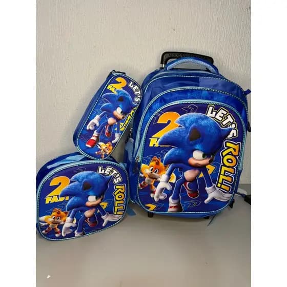 Kit Mochila Infantil Sonic Rodinhas Eestojo Lancheira 2025 3d