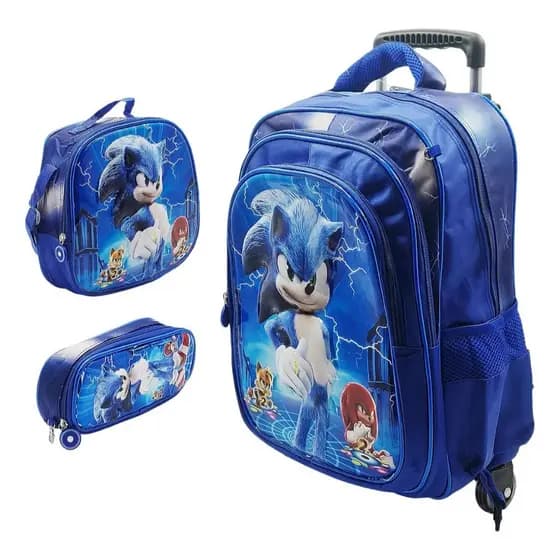 Mochila Escolar Sonic Infantil 3 em 1 Rodinha 3D Promoção