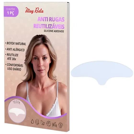 Adesivo Anti Rugas de Silicone Reutilizável para Testa Até 30 usos Skin care Natural Hipoalergênico Reduz Linhas e Rugas