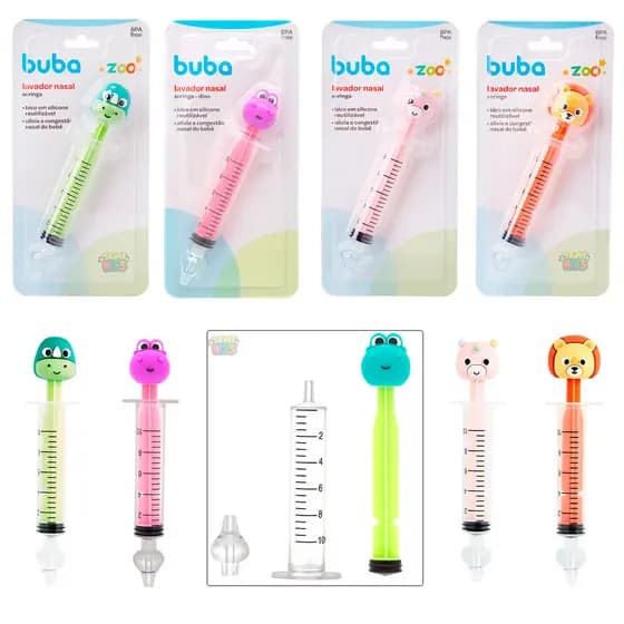 Lavador Nasal Seringa Bico Em Silicone Reutilizável Infantil Bebê Dino Zoo Catarro Sinusite Buba
