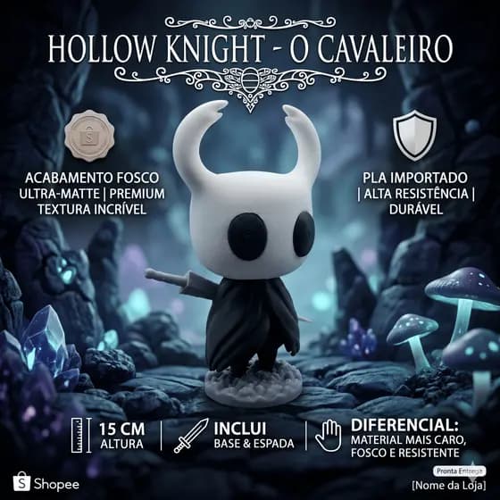 Hollow Knight O Cavaleiro 15cm Colecionável PLA Premium Com Base e Espada