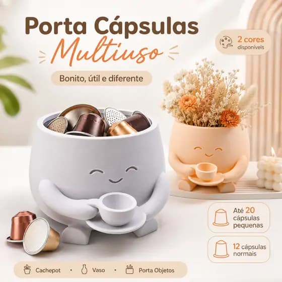 Cachepot Porta Cápsulas Café Multiuso Vaso Porta Objetos 12,5x14x8cm Branco Gesso