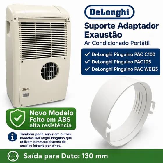 Adaptador Duto Exaustão Ar Portátil DeLonghi Pinguino PAC C100 PAC 105 WE125 13cm 130mm ABS