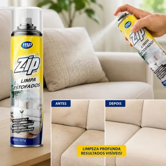 Espuma Spray Zip Clean 300ml Limpeza a Seco Limoa Sofá, Estofados, Banco de Carro, Cadeira.