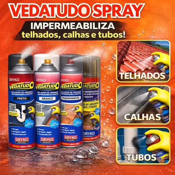 Vedatudo Spray Impermeabilizante Borracha Liquida 400ml 100ml Reparos Vazamentos Telha Calha