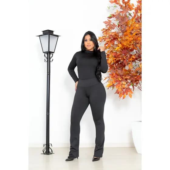 Calça Legging Flare Feminina Bailarina Suplex Boca de Sino Cintura Alta