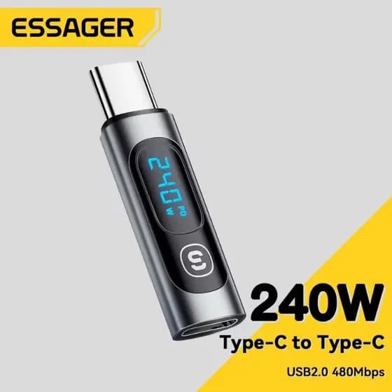 Adaptador Tipo C para Tipo C OTG 240W Leitor de Carga Display Digital