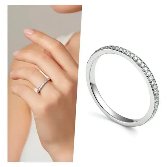 Anel aparador Feminino Cravejado Aço Inoxidável Prata Fino 2mm