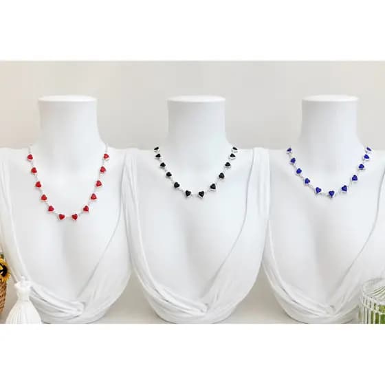 Colar chocker coração várias cores aço inoxidavel 45cm
