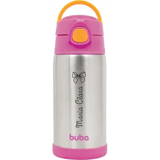 Garrafa térmica 400ml parede dupla Buba ROSA personalizada com nome