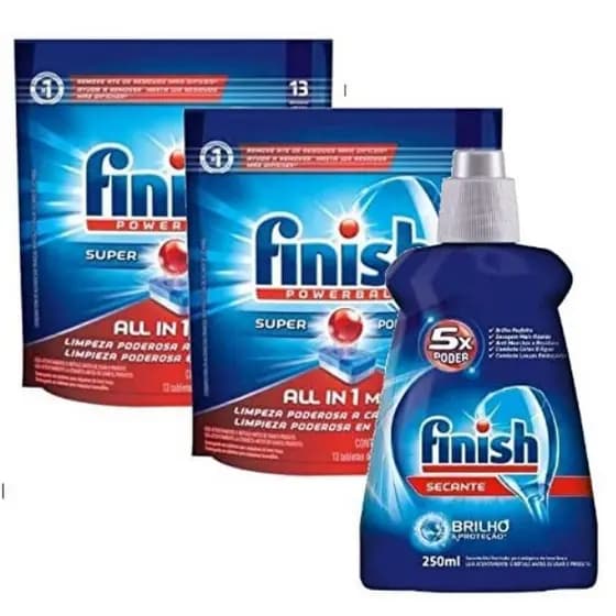 Kit Finish 2 Detergente Power Ball + Secante Lava Louca