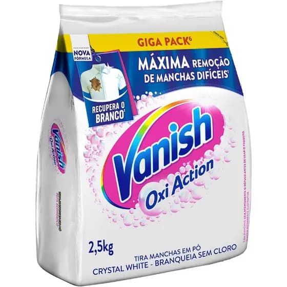 Vanish Tira Manchas Em Pó Crystal White Oxi Action 2,5Kg para Roupas Brancas