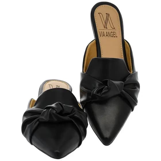 Mule Feminino Sapatilha Bico Fino Laço Nó Confortável Via Angel 19.03.