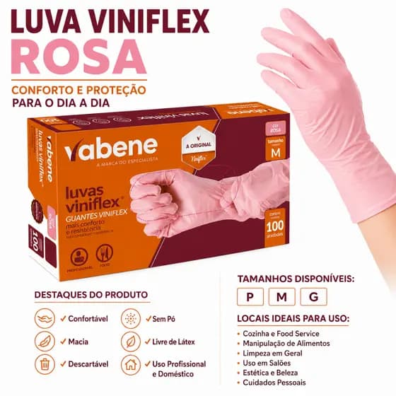Luva Rosa viniflex sem pó TPE 100 Unidades | Alta Resistência Cuidado Limpeza Alimentos