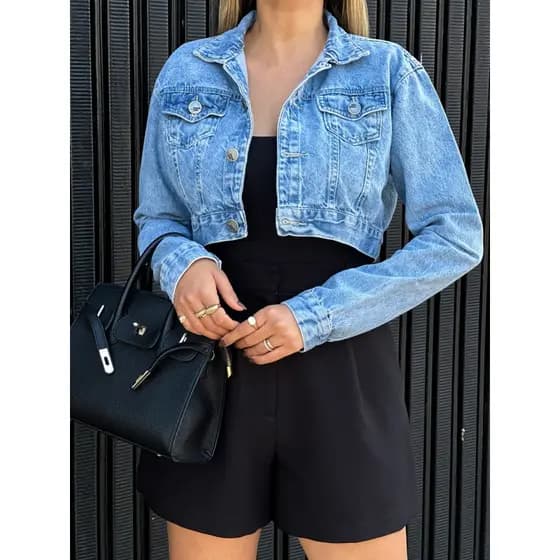 jaqueta jeans feminina casaco blusa casaco bulsas feminina de frio manga longa 8160