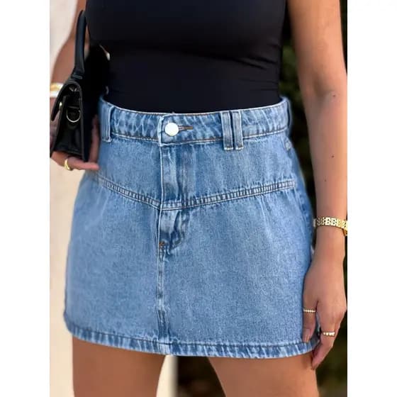 Saia Jeans Feminina Cintura Alta saia midi saia colorido sem rascada 146