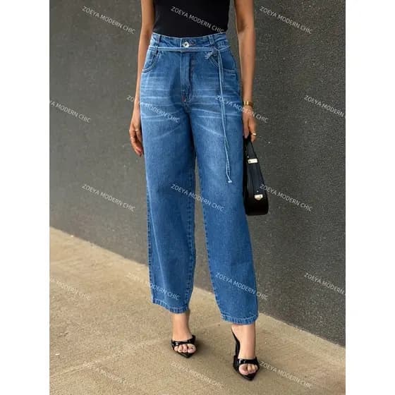 ZOEYA modern chic 435 Calça Jeans Mom Feminina Sem Elastano Bolsos Reais