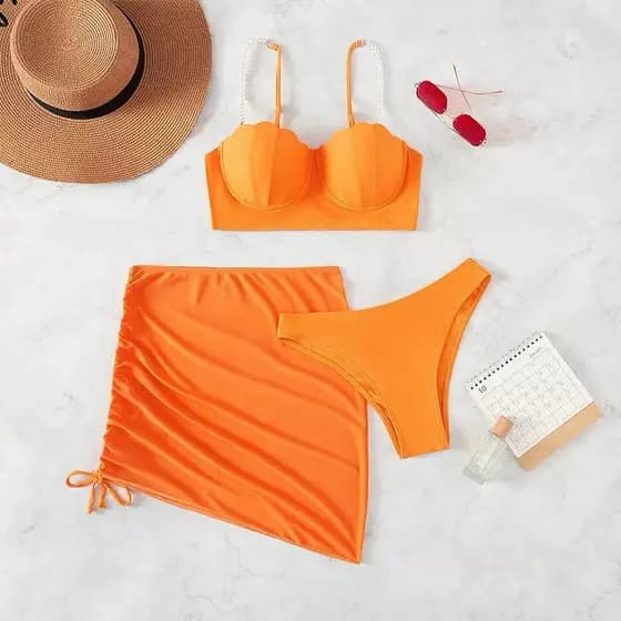 ZMC-K155 Biquini Feminino De Praia Novo Estilo Três Peças Roupa De Banho Feminina