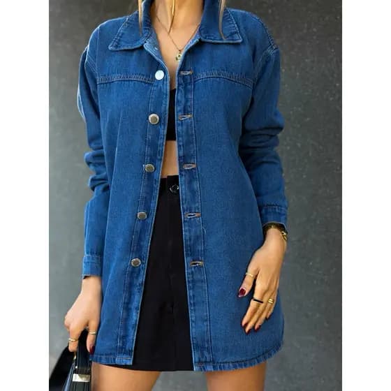 ZOEYA MODERN CHIC 083 jaqueta jeans blusa casaco bulsas femininas de frio manga longa 083