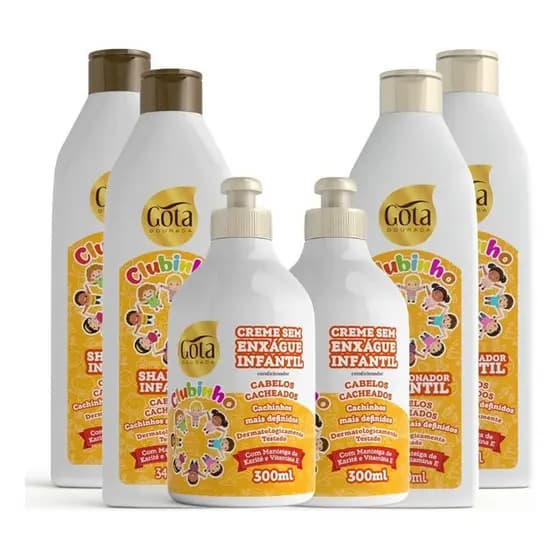 Kit Gota Dourada Infantil Clubinho Cacheados com 2 Shampoos, 2 Condicionadores e 2 Creme de Pentear