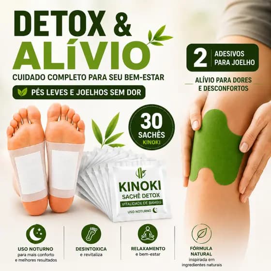 Adesivo Detox Pés Kinoki 30 Sachês + 2 Adesivos para Joelho Alívio Bem Estar Relaxamento Noturno