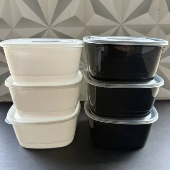 Jogo de pote de plástico branco ou preto com 3 peças 1,02 L para cozinha alimentos geladeira kit conjunto potes plastico