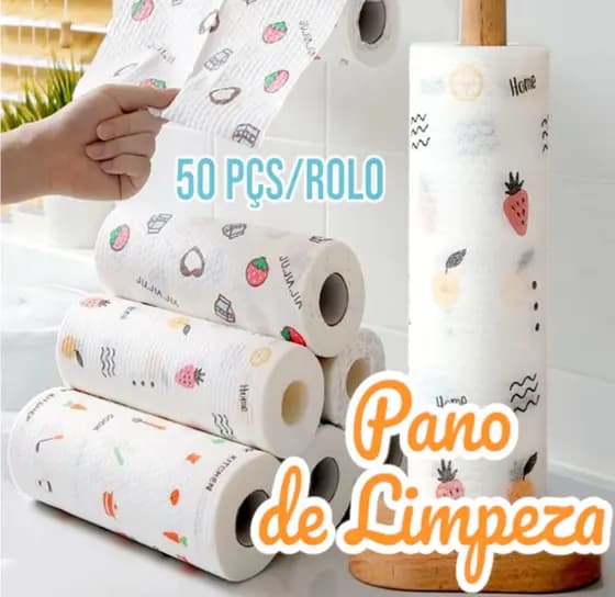 Rolo Pano Limpeza Reutilizável 50 Folhas Absorvente Multiuso Lavável Cozinha Prático Pano Preguiçoso