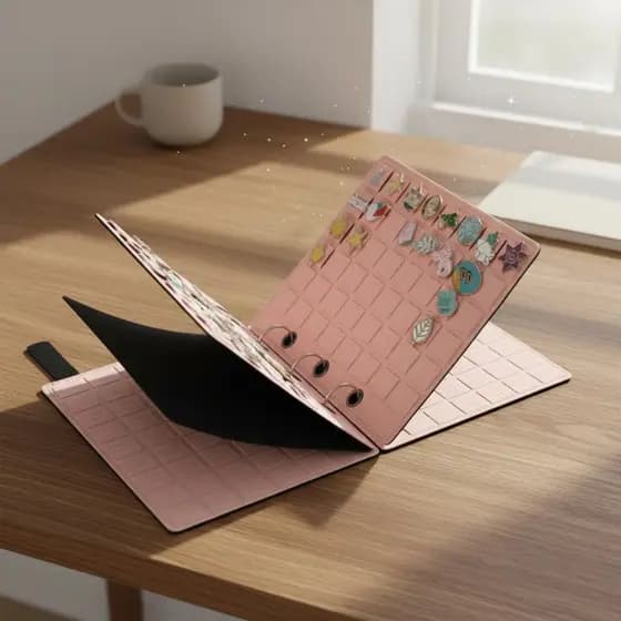 Livro De Armazenamento De Crachá De Feltro Com Design De Página Solta , Páginas Rerangentes , Exibição De Pinos Esmaltad