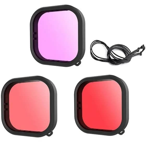 Kit 3 Filtros de Mergulho Compatível GoPro Hero 9 10 11 12 13 Original e Brcshop + Cordão Segurança