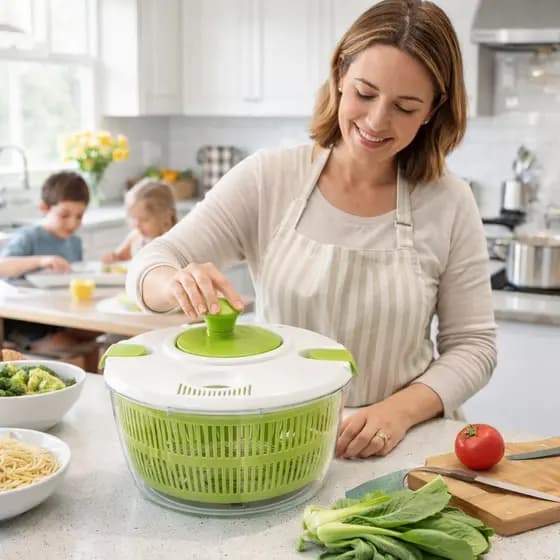 Seca Saladas Centrifuga Secadora Folhas Tampa Com Travas